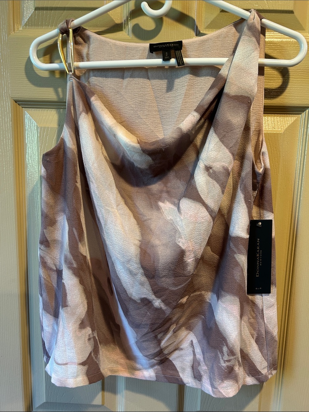 Donna Karan Pink and Taupe Silk Cowl Tank Top